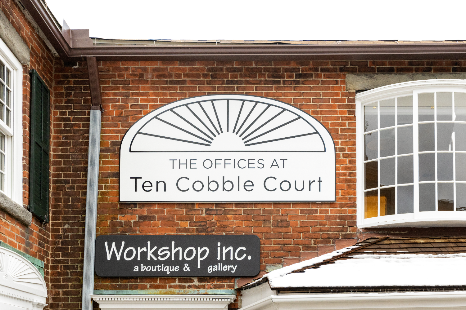 Sign for The Offices at Ten Cobble Court and The Workshop.
